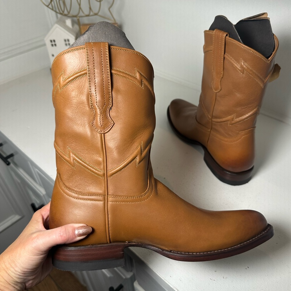 Cuero Handmade Cowboy Boots Men’s 8D Women’s 9 Tan Leather Western w/ Dust Bag - Picture 7 of 10